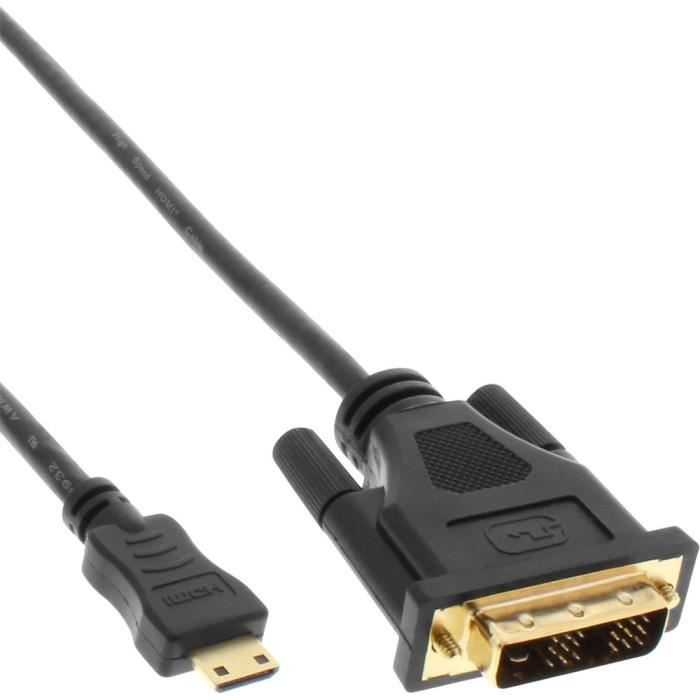 Câble Mini-HDMI vers DVI InLine® - Contacts or - 2m