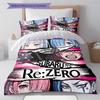 Re Zero Pattern Bedding Quilt Set Quilt Cover Pillowcase Home Birthday Gift(1 * Duvet Cover + 2 * Pillowcase, Without Core)
