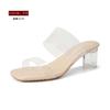 Huizhou women's shoes~ Small classic one-pedal transparent sandals Internet celebrity thick heel crystal slippers sexy high heels