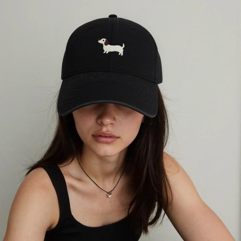 Breathable Cotton Blend Embroidered Puppy Design Adjustable Unisex Baseball Hat Multiple Colors