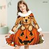 Girls High Neck Long Sleeve Pumpkin Crow Rose Printed A Line Dress