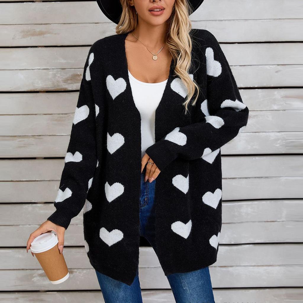Women's Casual Fashion Cardigan Heart Sweater Knitted Cardigan Bottoming Shirt