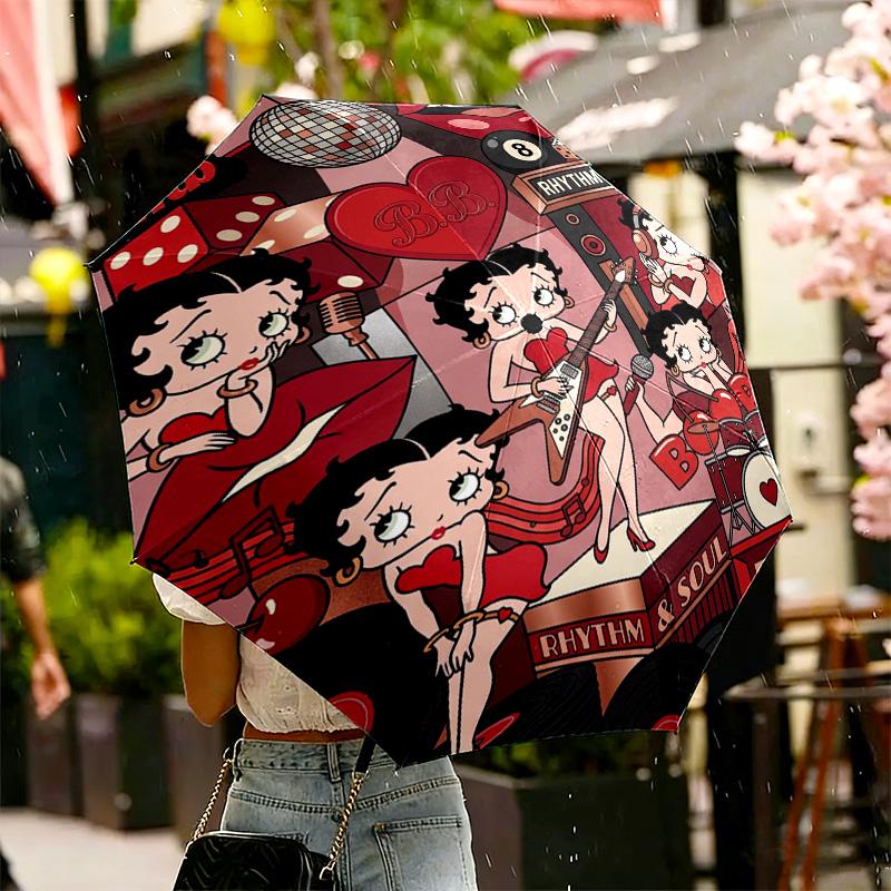 Betty Boop Print Umbrella Automatic Opening/ Closing - Portable Foldable Design - Daily Use for Travel/Outdoor - Gift for Birthday