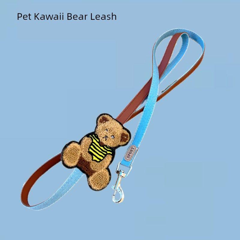 

Fashion Dog Denim Leash Vest Dog Walking Rope Adjustable Small Dog Chest Strap Bichon Pet Supplies L Kawaii light blue Denim Bear traction rope