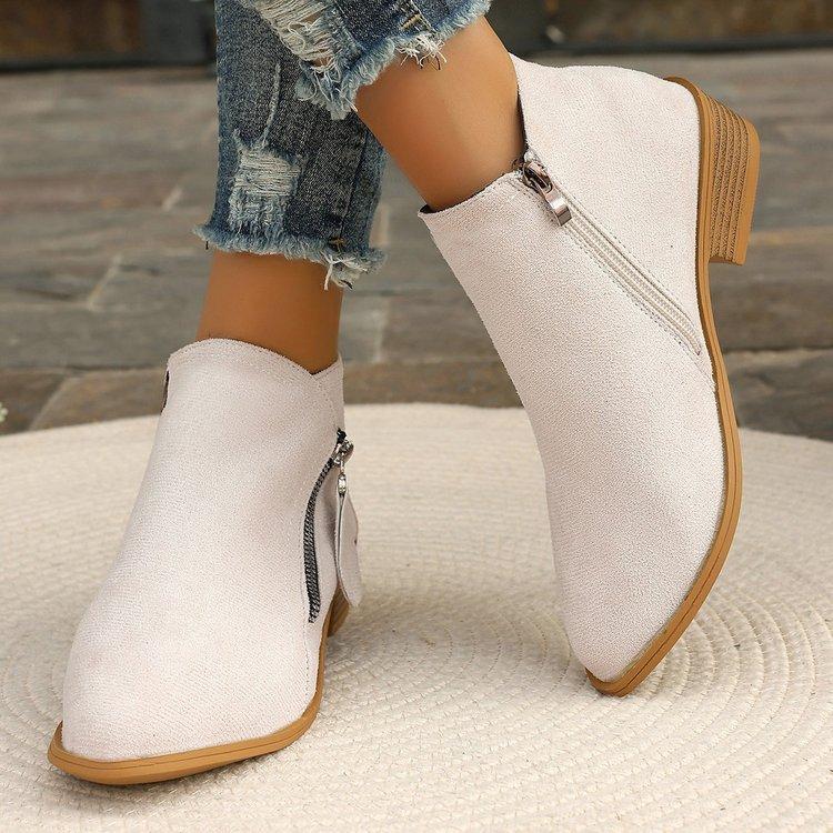 New Women's Wide Width Platform Martin Boots Solid Color Pointed Toe Side Zipper Ankle Boots Chunky Sole