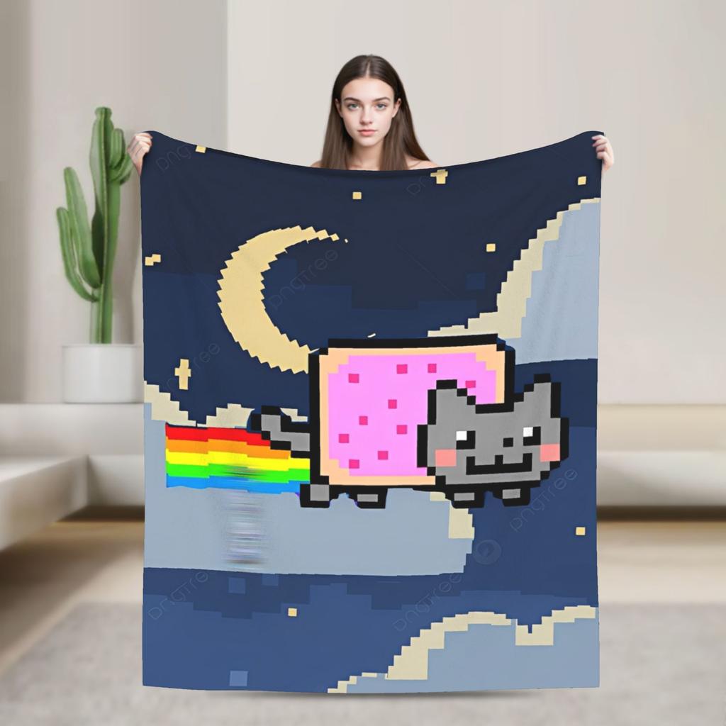 Katze Regenbogen Pixel Welt Nyans Decken Fleece Frühling Herbst Atmungsaktiv Super Warm Überwurfdecken für Bettwäsche Sofa Teppich Stück