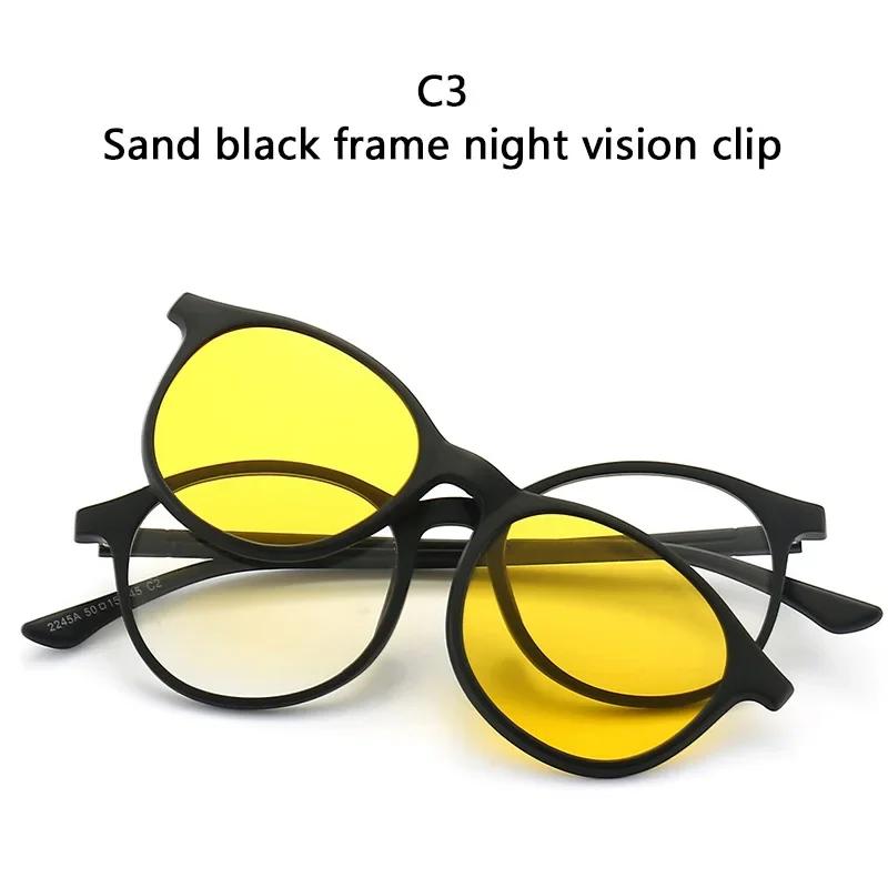 6 In 1 Men Women Polarized Optical Magnetic Sunglasses Clip on Magnet Prescription Round Frame Myopia PC Glasses Frame
