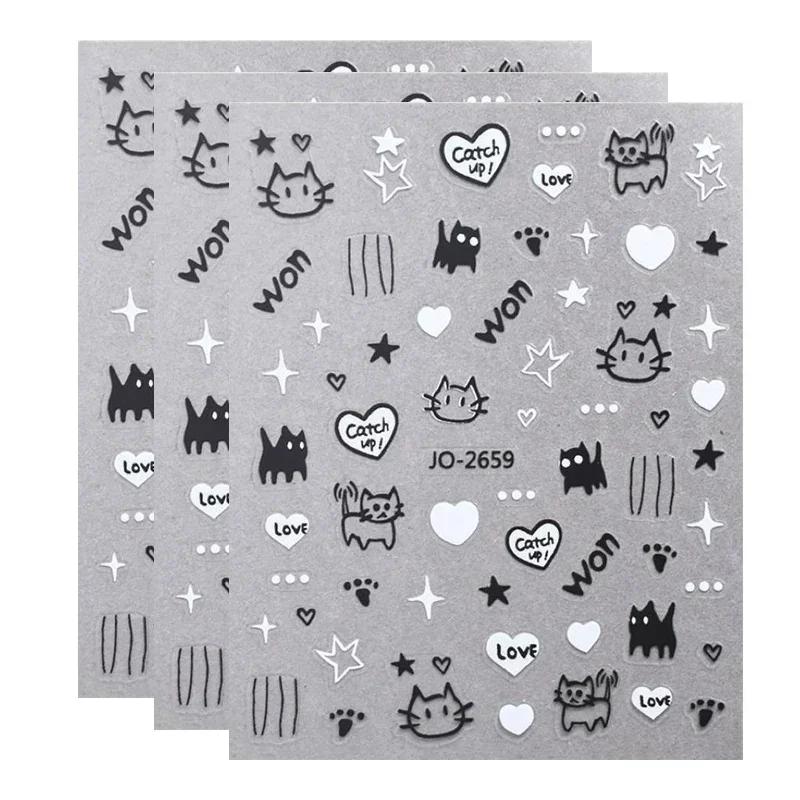 1/3 Stück Kawaii Cartoon Katze Nagelsticker Tierpfote Slider Nagelkunst Maniküre Dekorationen Y2K Sterne Buchstaben Abziehbilder Werkzeuge