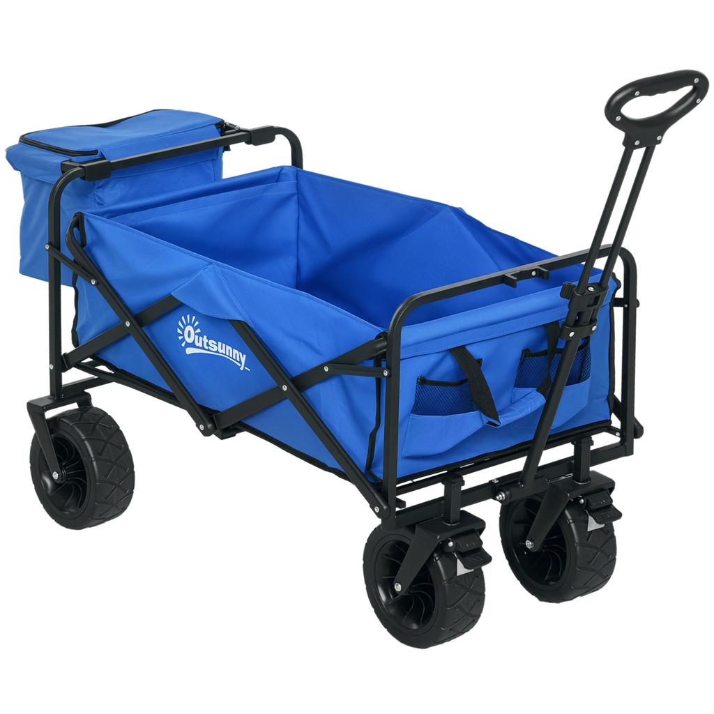 Garden Cart 110L with Telescopic Handle and 15L Thermal Bag in Steel and Fabric, Blue
