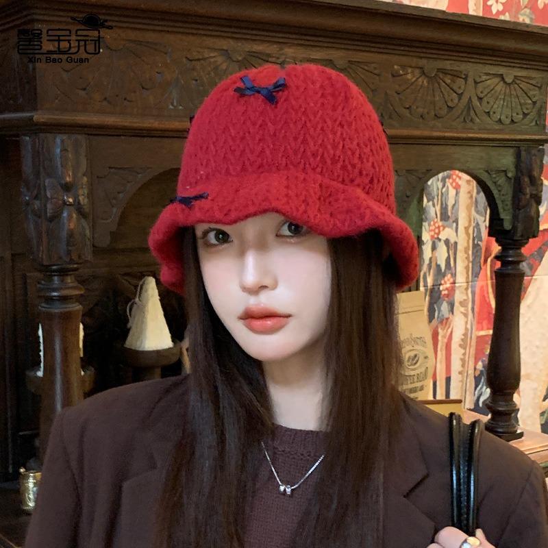 Knitted wool hat children autumn and winter windproof and warm bucket hat showing small face versatile ear protector basin hat