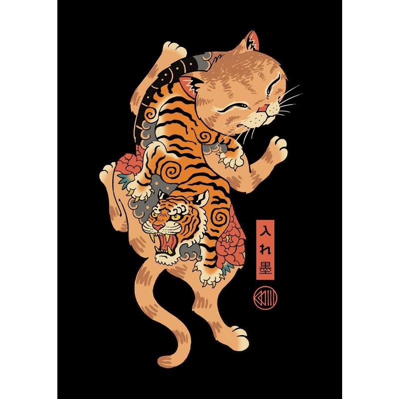 Japon Retro Tarzı Dövme Samuray Kedi Ramen Karikatür Posterleri Baskıları Tuval Boyama Duvar Sanatı Resim Oturma Odası Ev Dekorasyonu