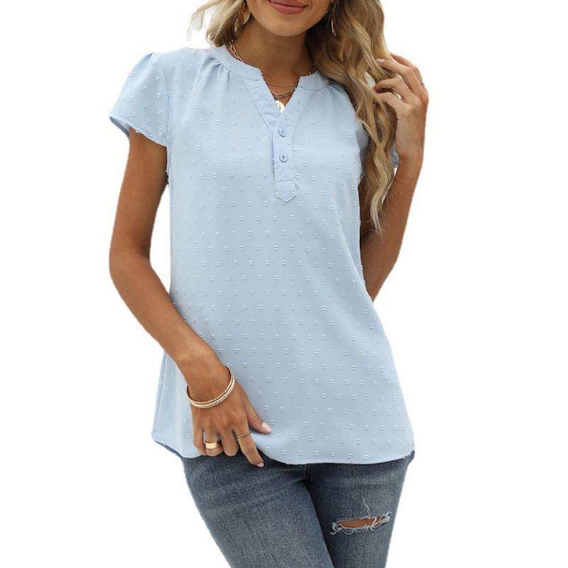 

Свободный пуловер с V-образным вырезом, топ с коротким рукавом, свободные топы с V-образным вырезом и коротким рукавом Blue M