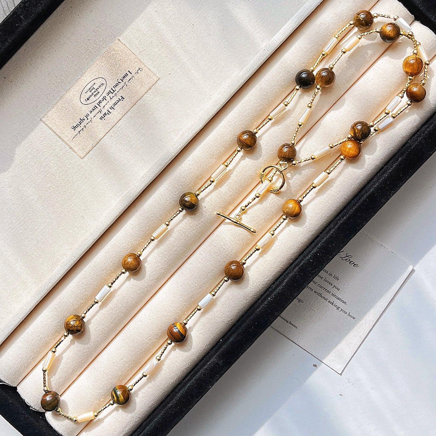 

Maillard Style Natural Boutique Tiger S Eye Stone Shell Clavicle Chain Necklace Female