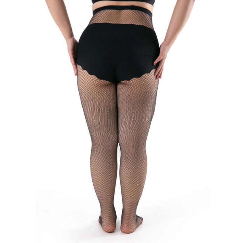 Women's Sparkling Crystal Large Size Fishnet Pantyhose Stretch Nylon Stockings Rhinestones Mesh Tights For Evening Wear
