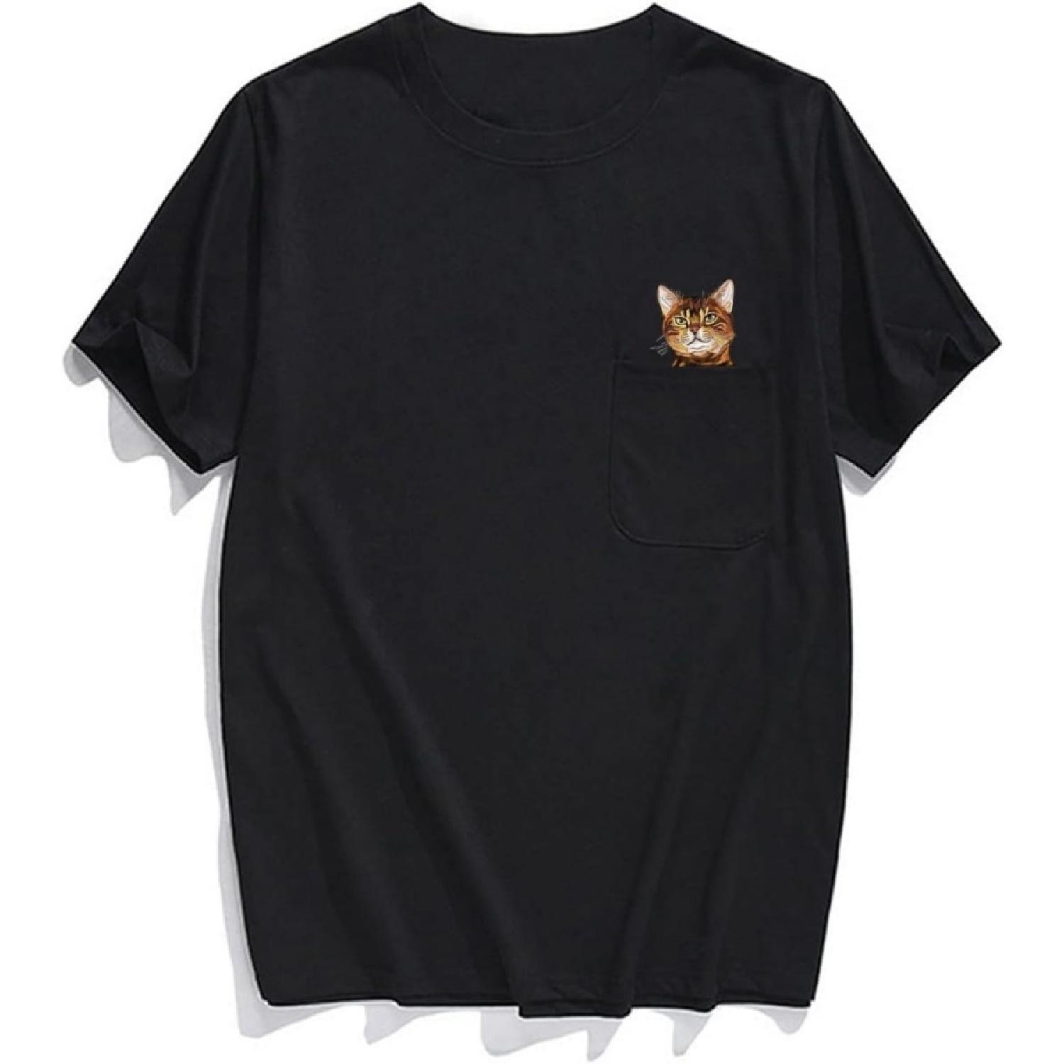 Мужская карманная футболка с котом, забавная принтованная футболка с выглядывающим домашним питомцем, котенком, животным, для парней, подарок S