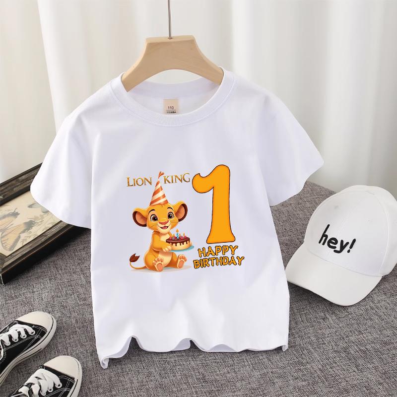 Lion King Kids T-shirt Disney Cute Birthday Number 1-10 Years Old Anime Child Tee Street Summer Clothes Kawaii Party Gift