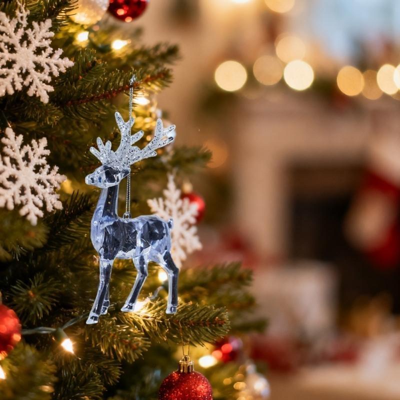 Clear Acrylic Christmas Tree Decoration Glittering Deer Snowflake Butterfly Ornament For Mantels Holiday Tree Display