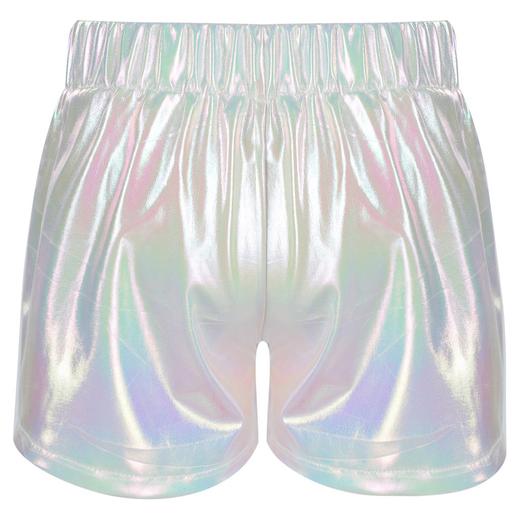Girls Metallic Sparkly Shorts Elastic Waist Jazz Dance Cheerleading Stage Performance Costume Bottoms