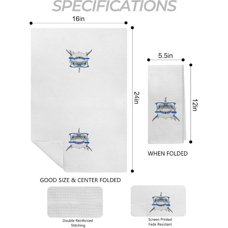 Funny Shark Bathroom Hand Towels, Shark Kids Bathroom Decor, Coastal Beach Ocean Hand Towels for Kids Bath Room Washroom Toilet, 16x24 Inch Set of 2