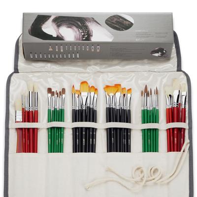 ARTIFY Acrylic Paint Brush Professional Detail Brush Set with Canvas-Wrapped Case, 41 Brushes for Acrylic, Oil Paint, Watercolor, and Gouache (Long Ha