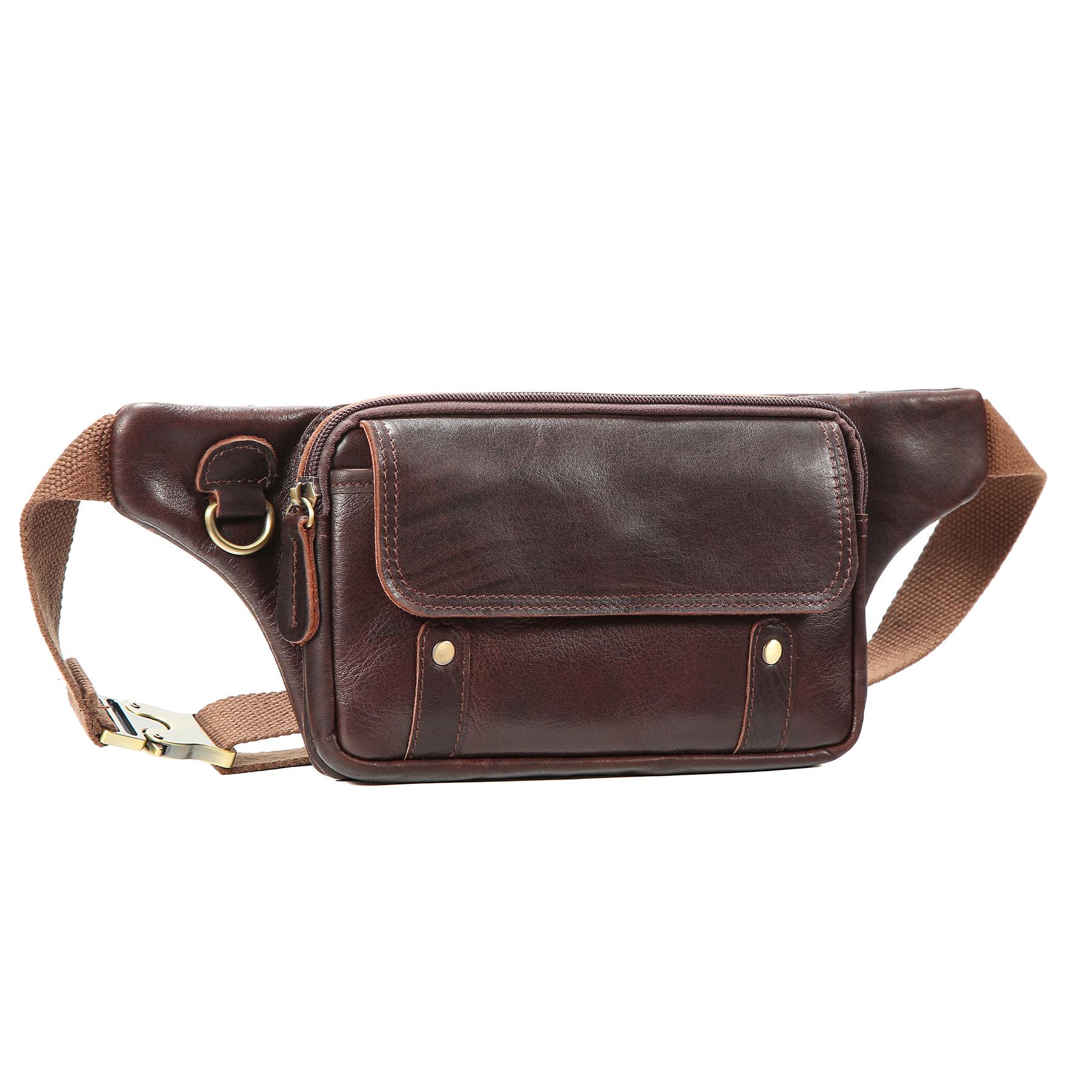 

Classic Oil Wax Leather Fanny Pack Casual Fashion Men S Messenger Bag Outdoor Sports Multi-Function Horizontal Mobile Phone Bag