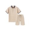 Men's Casual Navy Textured Polo Shirt Drawstring Shorts Summer Outfit