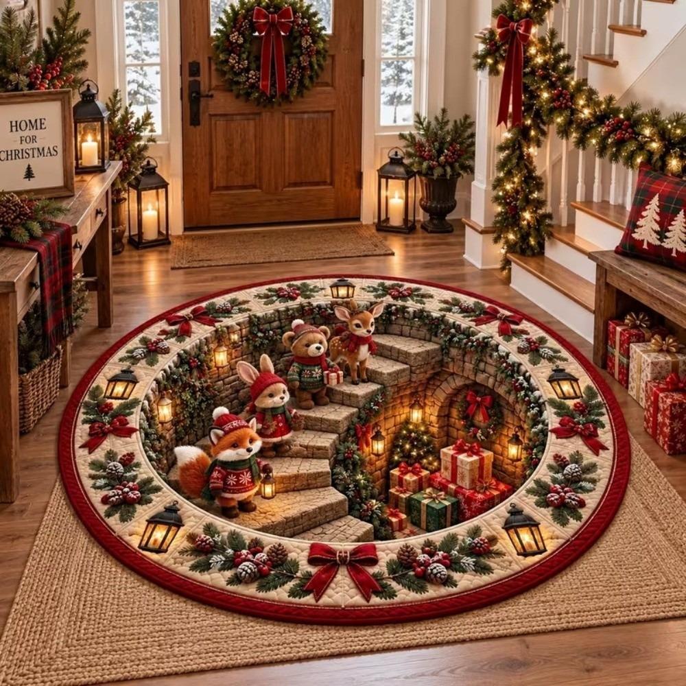 2D Flat Printed 3D Illusion Rug Santa Claus Christmas Doormat Christmas Rug  Indoor