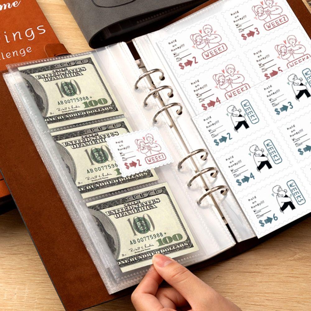 6-holes 52 Week Savings Challenge Binder Leather Cash Loose-Leaf Notebook Sheet Budget Book
