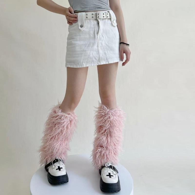 Gothic 80s Party Dance Legwarmers Autumn Winter Plush-Leg Warmers Lolita-Socks Furry Long Boot Socks Gift for Women Girl