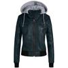 Chaqueta de cuero delgada para mujer, gorras con cremallera extraíbles, abrigos cortos cálidos con capucha, prendas de vestir