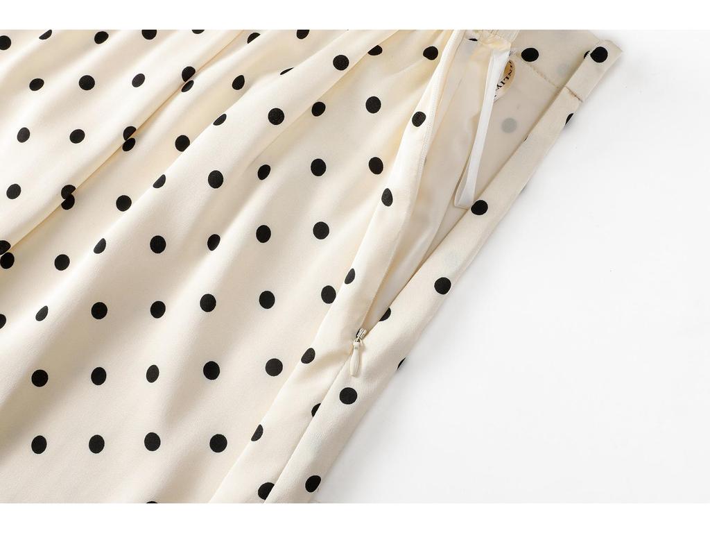 Herbstlicher gepunkteter figurbetonter Midi-Rock mit Seitenschlitz und elastischer Taille