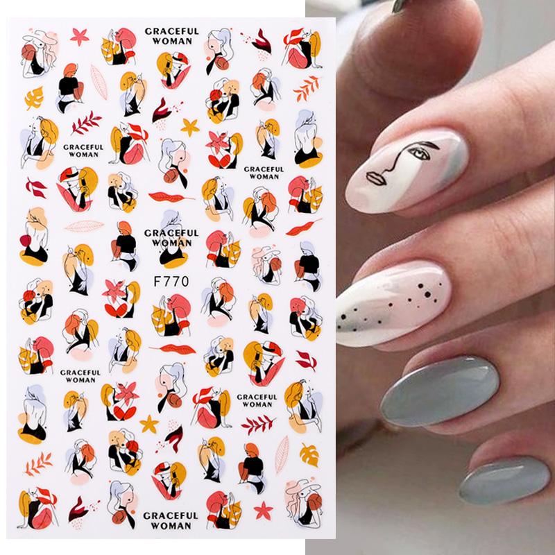 1PCS Black White Butterfly Laser Nail Stickers Nail Art Decoration Abstract Lines Bronzing Flowers Stickers For Nails