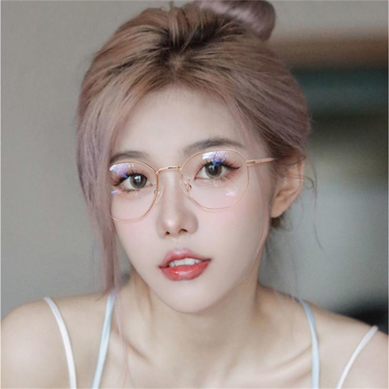 Simple Women Anti-blue Glasses Metal Frame Polygonal Eyeglasses Fashion Female Glasses