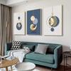 Set of 3 Modern Wall Art Paintings Gold Blue Abstract Graphics Posters Simple Home Decor, Living Room Decor, Office Decor