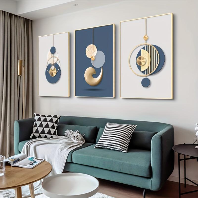 Set of 3 Modern Wall Art Paintings Gold Blue Abstract Graphics Posters Simple Home Decor, Living Room Decor, Office Decor