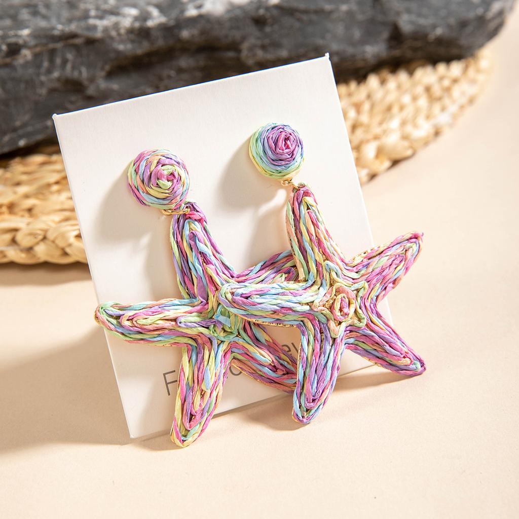 Summer hand-woven raffia stud earrings women's sweet temperament earrings pastoral atmosphere flower earrings