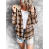 Women Autumn Hooded Collar Plaid Sweatshirt Tide Drawstring Loose Casual Hoodies Button Chest Pocket