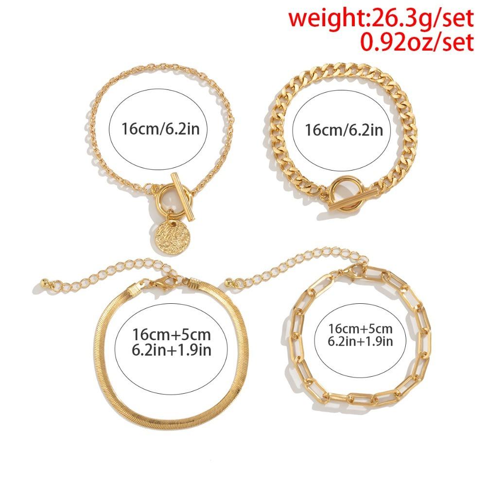 4pcs Set Hip-hop Trend Snake Bone Chain Retro Metal OT Buckle Round Card Bracelet for Women Punk Rock Jewelry Set Accessory Gift