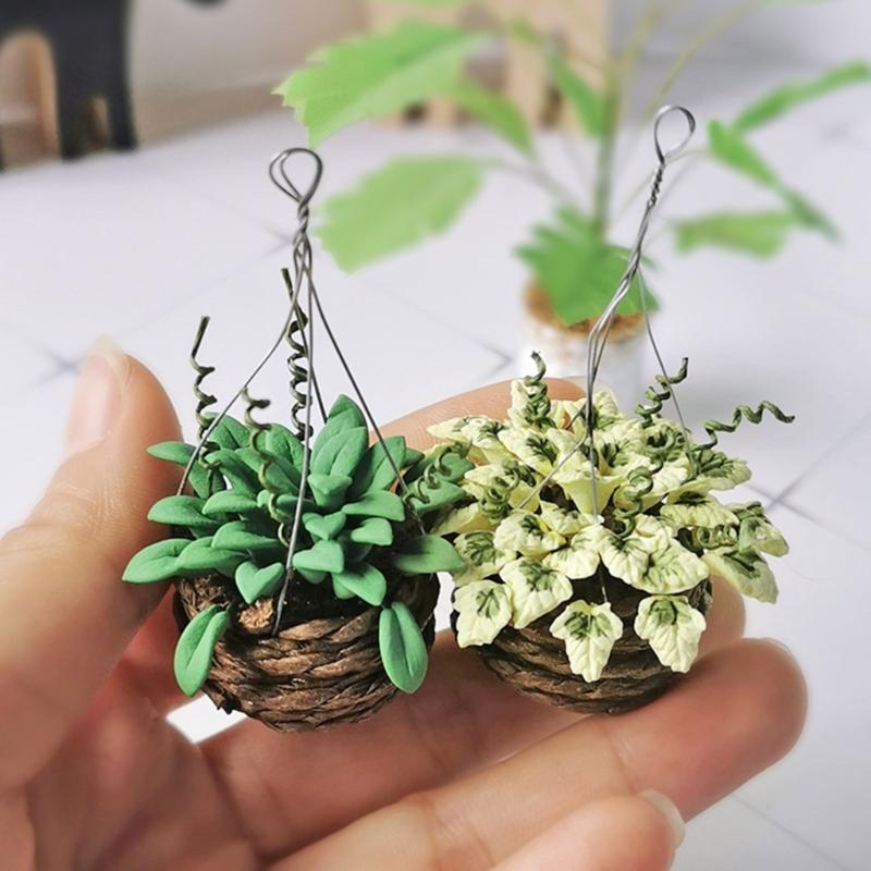 Realistic Hanging Potted Plant Miniature Planter For 1/12 Doll House Scene Setting Plant Pot Living Room Decoration