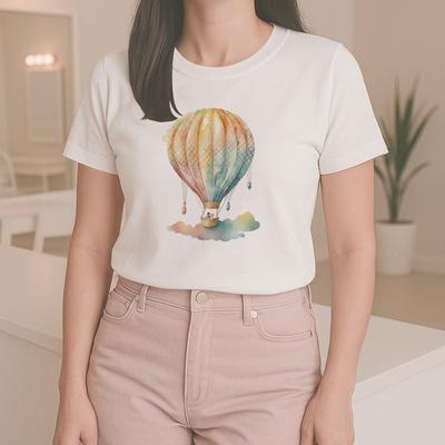 Aquarell Heißluftballon T-Shirt Reisebegeisterter Abenteuer Sommerausflug Bekleidung