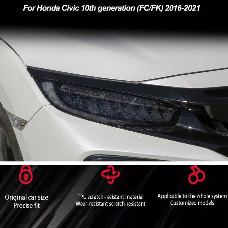 PPFCar Headlight Protective Film Front Light Transparent Smoked Black TPU Sticker for Honda Civic 10th Gen 2016- Accessories
