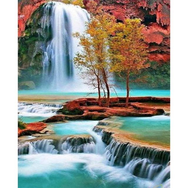 DIY Diamond Painting Landscape 5D Waterfall Art Picture Full Round Mosaic Home Decoration Gift