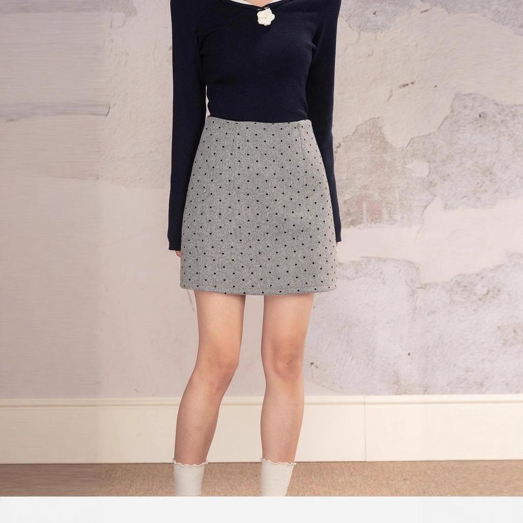 2025 Gray Slimming Plus Size Retro Woolen A-line Polka Dot Midi Skirt for Women - Autumn/Winter Collection