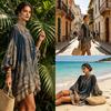 Bohemian Dress Boho Floral Print High Neck Irregular Chiffon Mini for Women, Retro Style Long Sleeve Flowy Party Cocktail Dress, Summer Beach Vacation