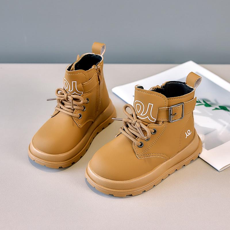 Kids Leather Boots Soft Sole Handsome Children Short Boots Non-slip 2025 Autumn Winter New Boys Girls Ankle Boots Side Zipper