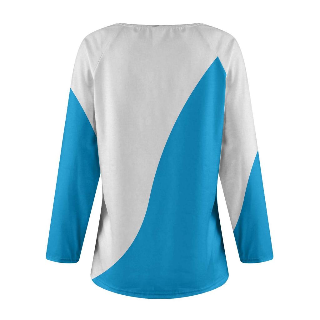 Women's Fashion Casual Temperament Zipper V-neck Irregular Striped Geometric Print Long Sleeve Top