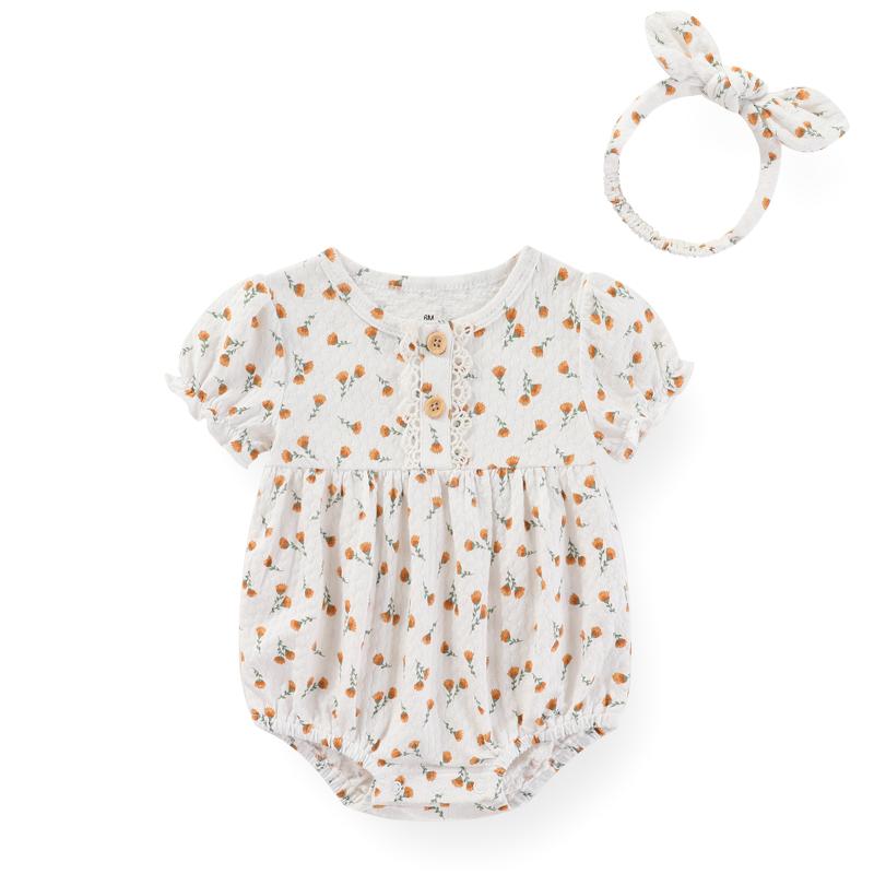 

Комплекты для маленьких девочек, хлопковое боди + повязка на голову с короткими рукавами, милая одежда для новорожденных девочек от 6 до 24 месяцев с принтом 24M