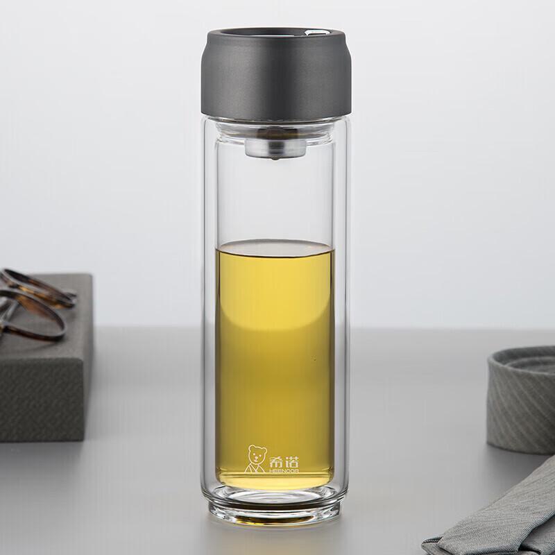 HEENOOR 400ml Double-Layer Portable Glass Tea Infuser Cup