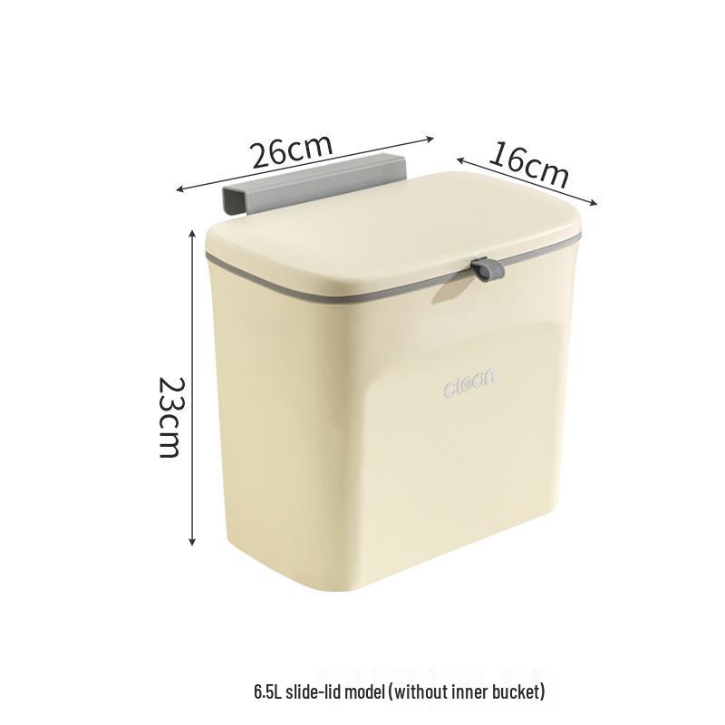 Cream Wall-Mounted Kitchen Trash Bin with Lid