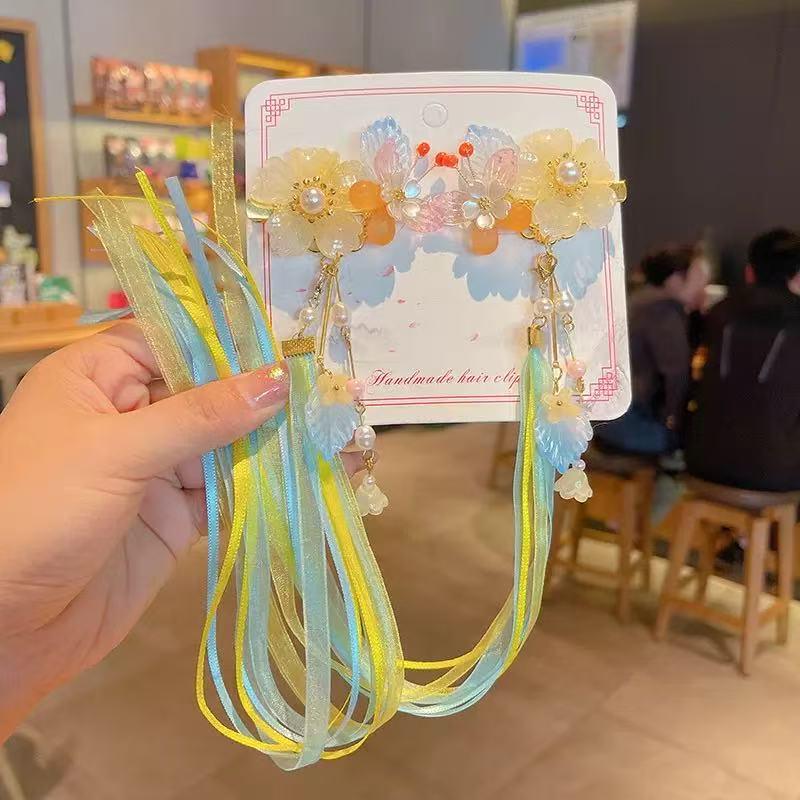 Chinese Style Hanfu Hairpin Set for Girls - Includes Hair Clips, Swaying Tassels, and Butterfly Accessories